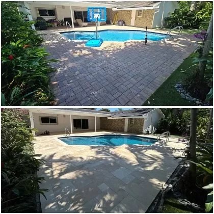 Barefoot-friendly travertine pool deck in Hollywood